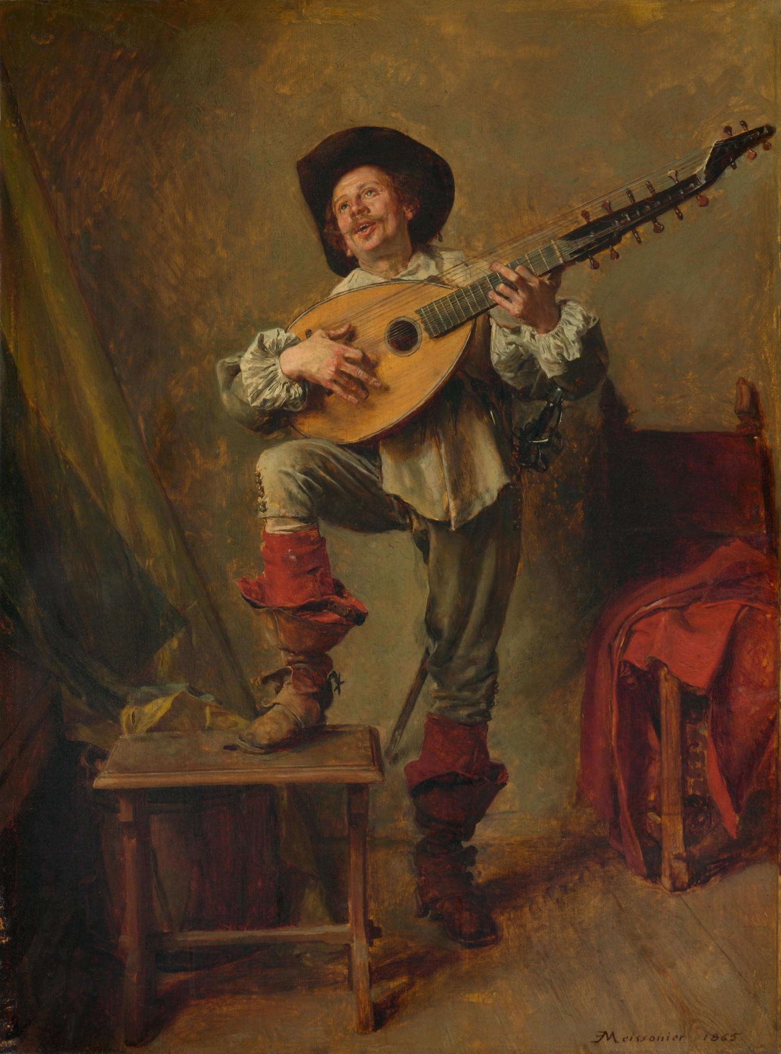 Soldier,Playing,The,Theorbo,,By,Ernest,Meissonier,,1865,,French,Painting,